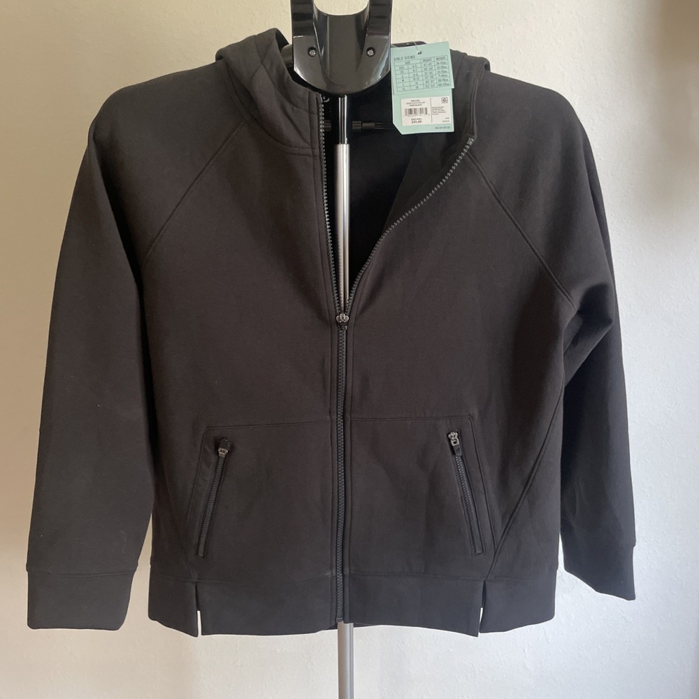 DSG Girls XL(16) Sport Fleece Hoodie Full Zip Pure Black Zip Pockets NEW